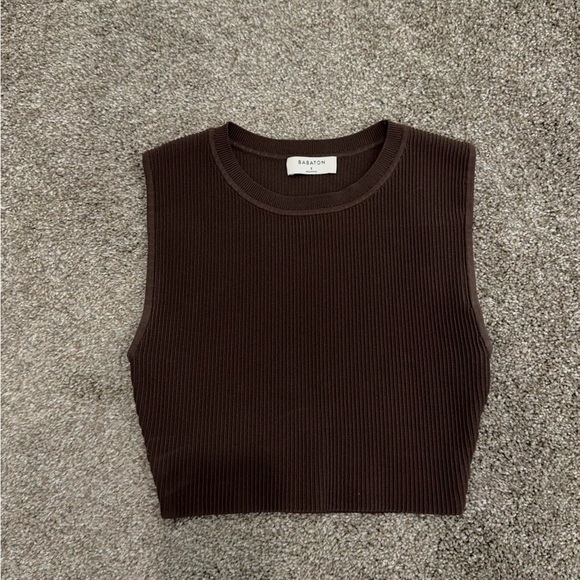 Babaton Dark Brown Ribbed Crop Top - Picture 1 of 4